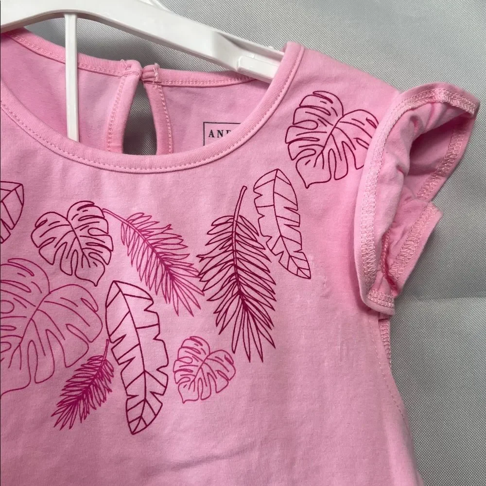 Andy And Evan pink 2-piece ruffle skirt set with shorts underneath pink palm NWT